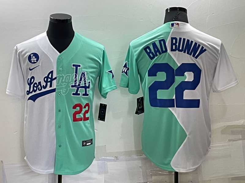 Los Angeles Dodgers #22 Bad Bunny White Green Number 2022 Celebrity Softball Game Cool Base Jersey,We sell and wholesale Los Angeles Dodgers #22 Bad Bunny White Green Number 2022 Celebrity Softball Game Cool Base Jersey on line form chian!